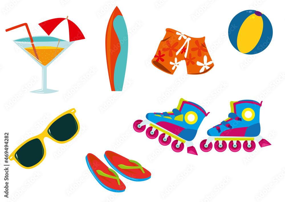 Naklejka premium wakacyjne przedmioty wykorzystywane podczas odpoczynku