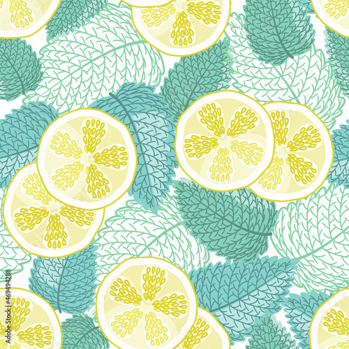 lemon slices and randomly scattered mint leaves.