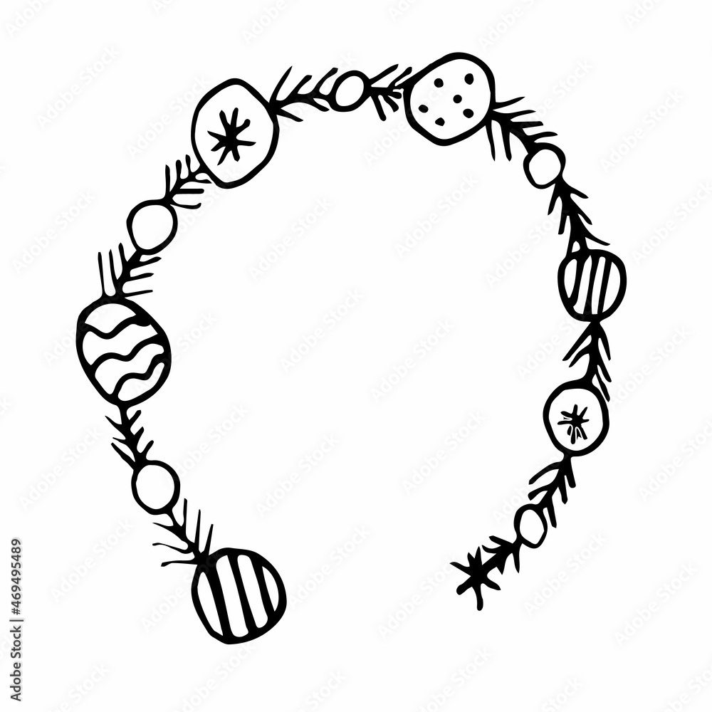 vector christmas wreath doodle style with balls vector christmas wreath doodle style with balls