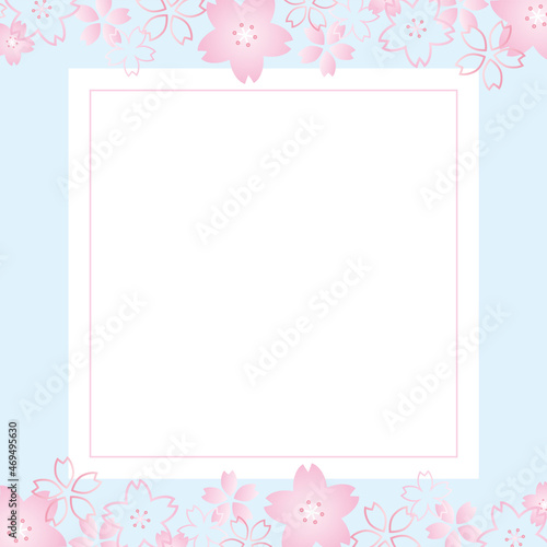 桜の正方形フレーム ／バナー／背景（パステルカラー　水色） © mocori