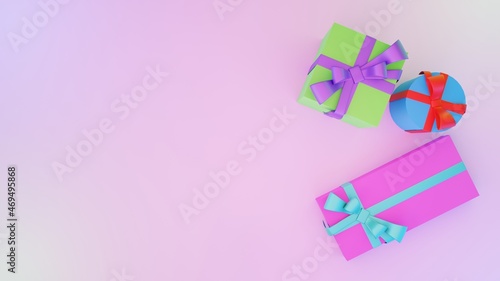 new year gifts on pink background. 3d 