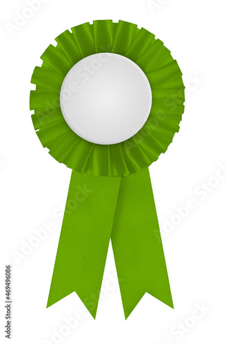 Canvas Print Circular pleated green winners rosette made of ribbon with blank white center for applying a design to