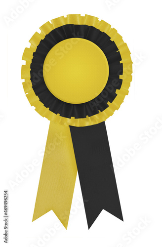 Circular pleated black and yellow winners rosette made from ribbon with blank yellow center to apply a design to. Uses colors of SNP (Scottish National Party), the Pittsburgh Steelers and Cornwall.  photo