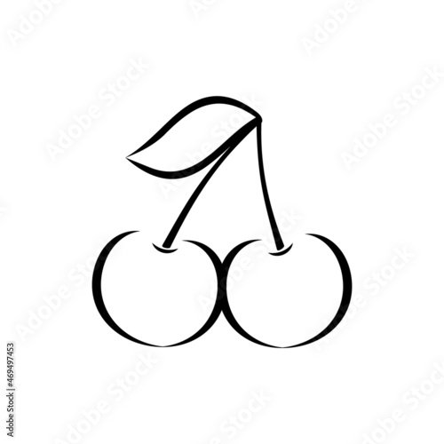 Couple cute sweet cherry on white background. Contour drawing. Editable template. Vector illustration and clipart.