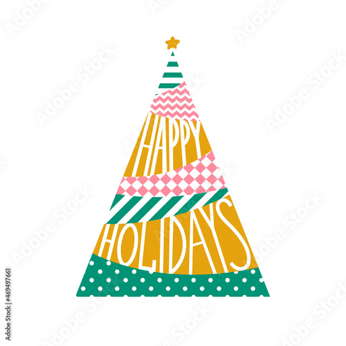 Stylized Christmas tree in patchwork style
