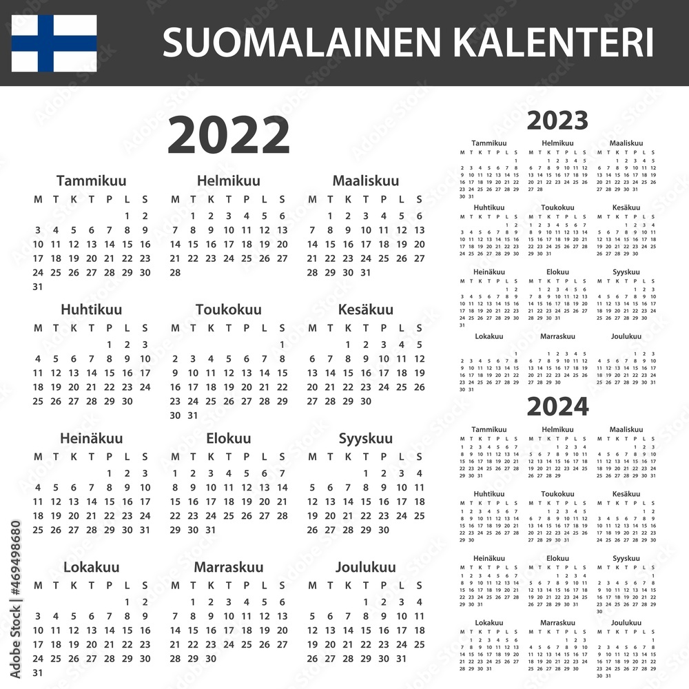 Finnish Calendar for 20222024. Scheduler, agenda or diary template