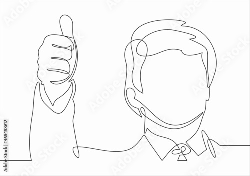 standing businessman showing thumb up gesture - continuous line drawing