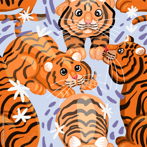 Photography Funny tigers vector seamless pattern