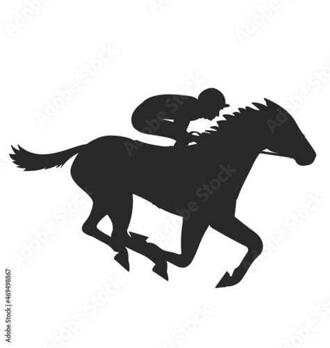 galloping racehorse with jockey silhouette