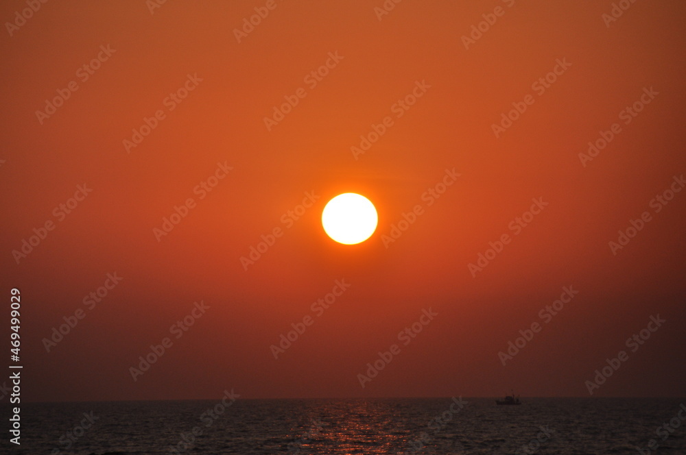 Scenic sunset above Indian ocean, Goa