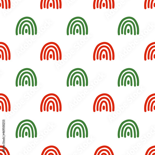 Seamless pattern with Christmas decoration. Green and red rainbow pattern.
