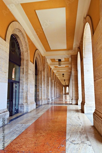 view of the arcades in the historic center of the city of Forl   in Emilia Romagna  Italy