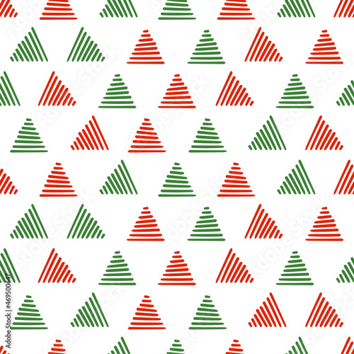 Seamless pattern with Christmas decoration. Green and red triangles pattern.