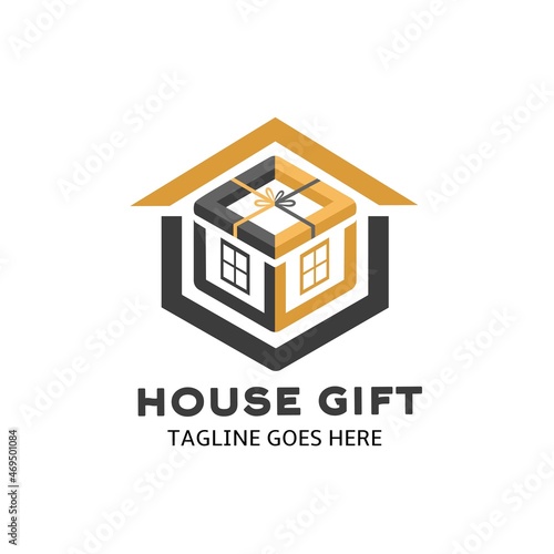 home gift box logo vector