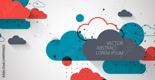 Abstract background with clouds. Technological theme using the plexus effect and various elements.