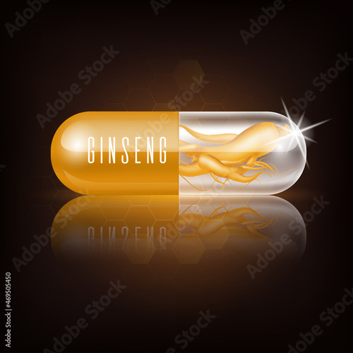 Obraz na plátně Ginseng in capsules Traditional chinese herbs, that using for medicine and food famous in Asian