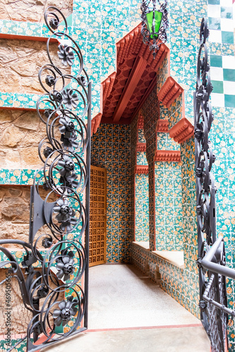 Door of entrance to Casa Vicens in Barcelona. It is the first masterpiece of Antoni Gaudí. Built between 1883 and 1885 as a summer house for the Vicens family