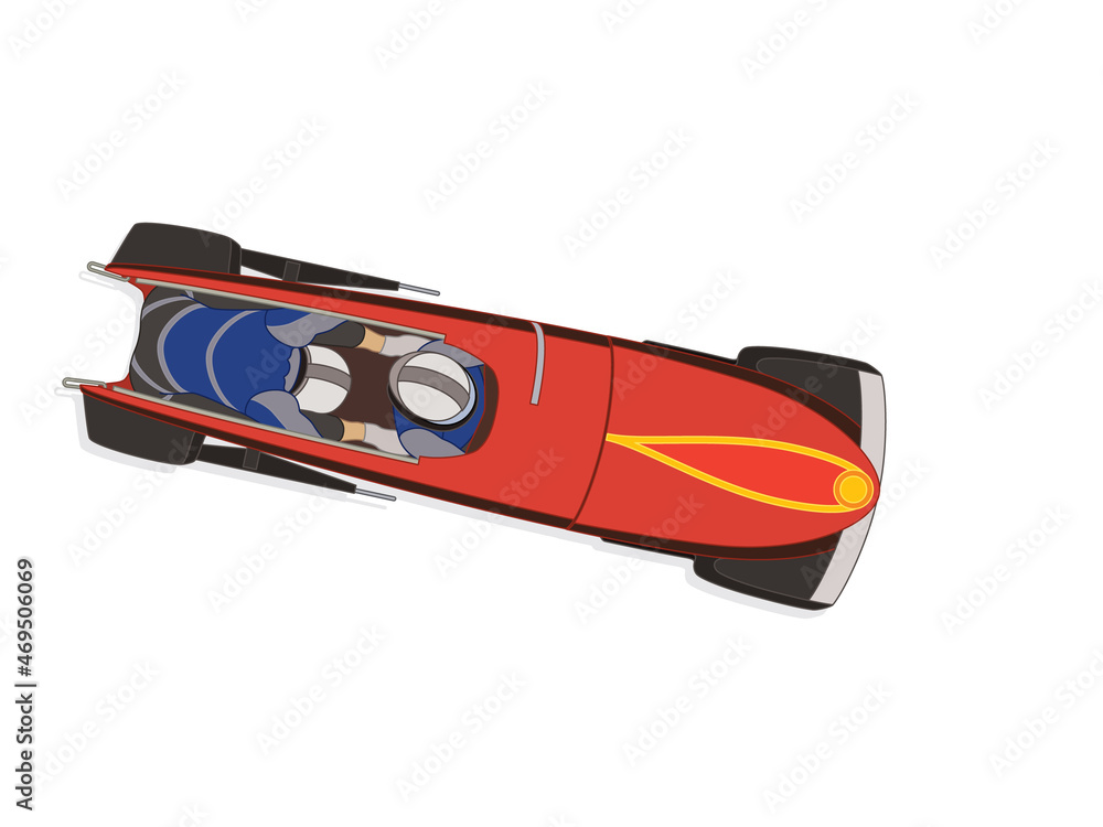 bobsleigh, bobsledding aerial view of 2-man crew racing downhill isolated on a white background bobsleigh, bobsledding aerial view of 2-man crew racing downhill isolated on a white background