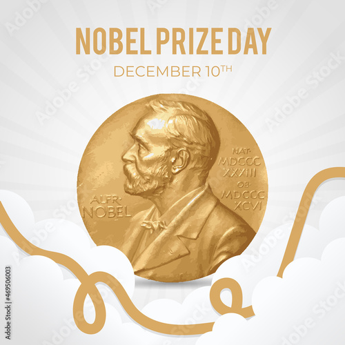 Nobel Prize Day December 10th illustration on white sunburst background photo