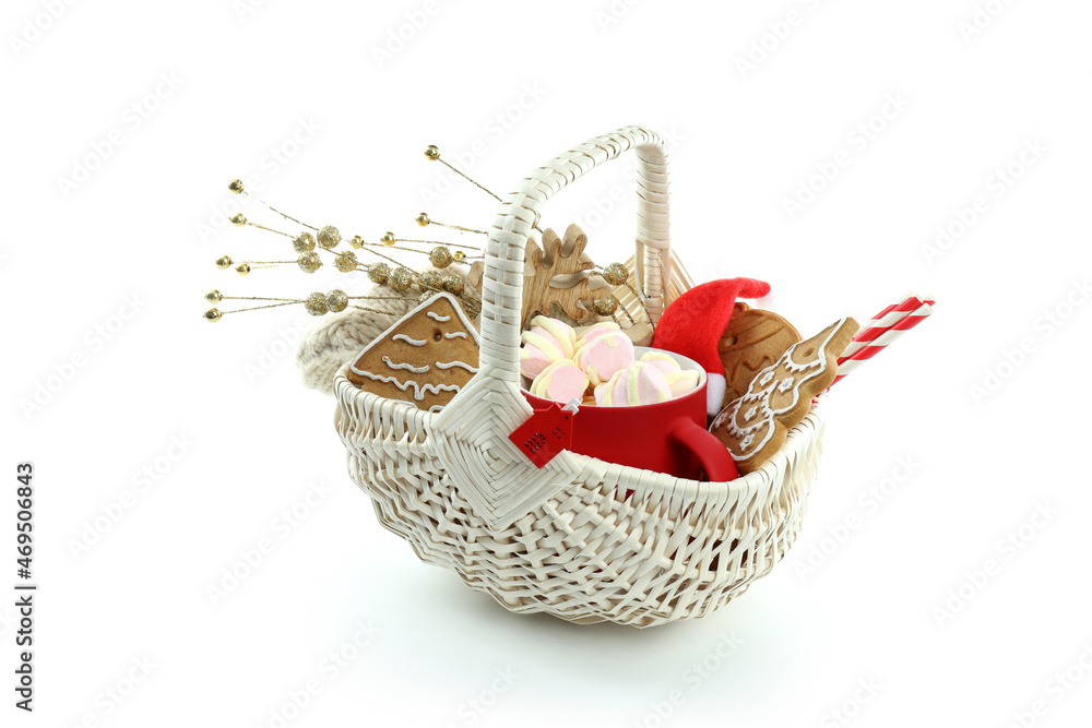 Concept of gift with Christmas basket isolated on white background