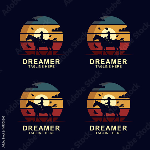 Dreamer riding horse logo design vector