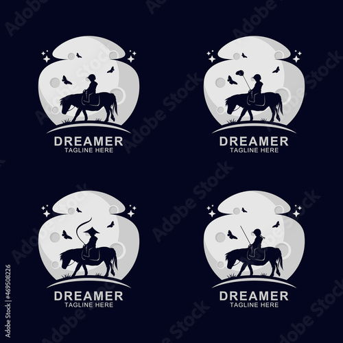 Dreamer riding horse logo on the moon
