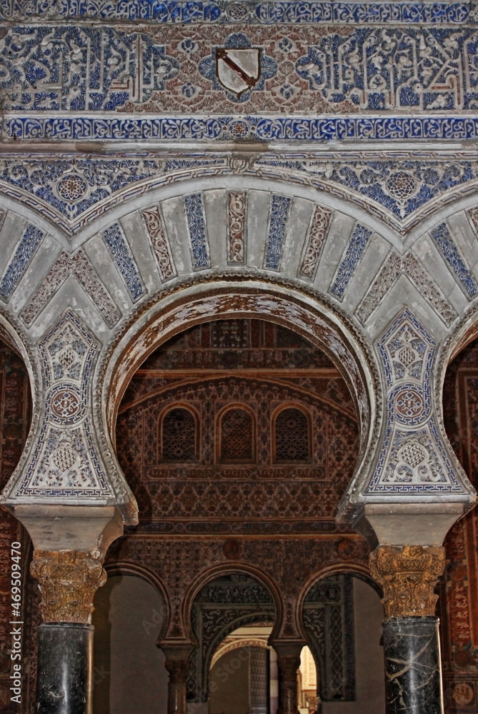 Decorations in the Royal Alcazar of Sevilla, Spain