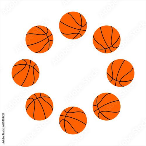 Sport balls border frame basketball on white background.