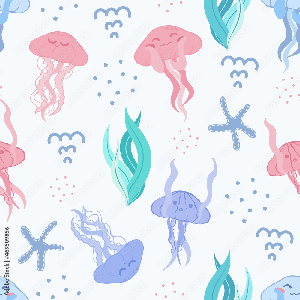 Seamless pattern with jellyfish. Vector illustration for design, fabric or wrapping paper.