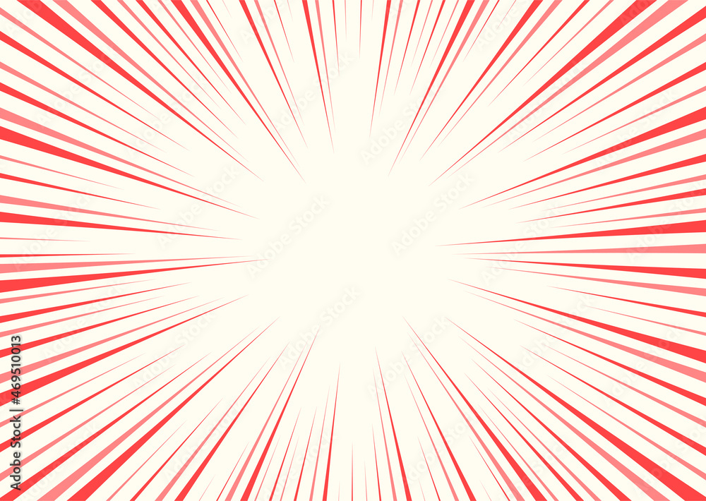 Red and pink lines on a light yellow background. Colorful line burst, speed lines. Vector illustration.