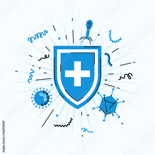 Immune shield concept in flat style, vector