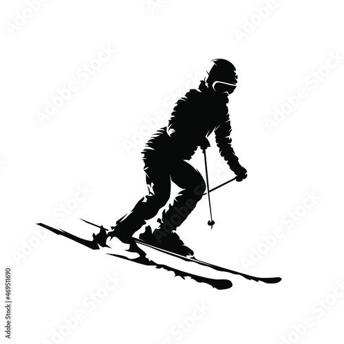 Downhill skiing, abstract isolated vector silhouette, side view