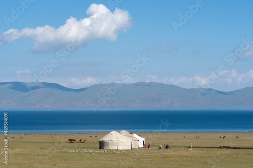 Wallpaper Mural Yurt Camps by Issyk-Kul Lake Traditional yurt camps line the shores of Issyk-Kul Lake, offering a glimpse into Kyrgyzstan's nomadic heritage and stunning lakeside vistas Torontodigital.ca