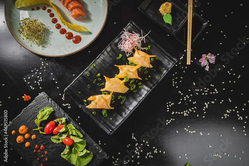 Perfect Sushi Japanese Asian Seafood Food Dish Menu Gourmet Restaurant Chef on Dark Background