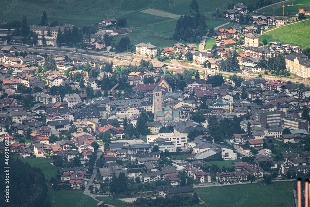 Aerial view Innchen or San Candido, Dolomites, Trentino-Alto Adige, Province of South Tyrol, Italy