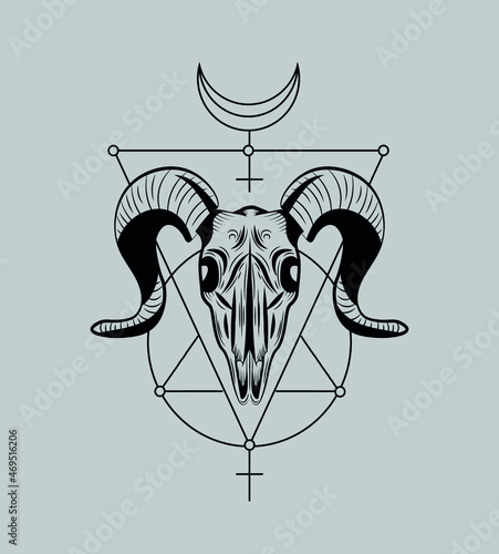 Geometric tattoo design with ram skull.