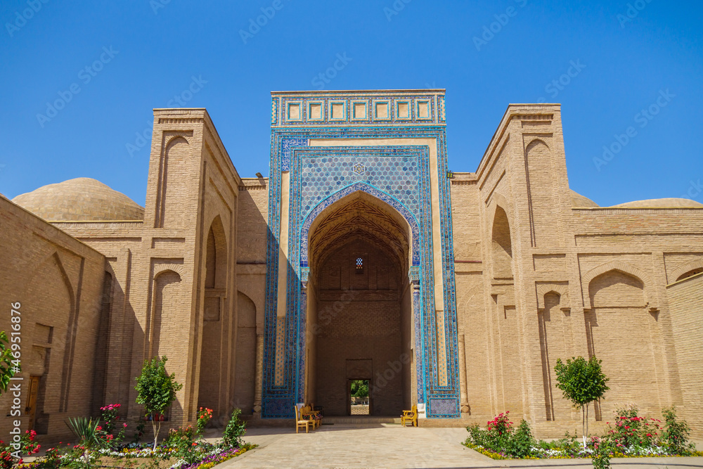 Main buildings of Sultan Saodat medieval mausoleum complex in Termez, Uzbekistan. Central iwan and side mausoleums were built in X century