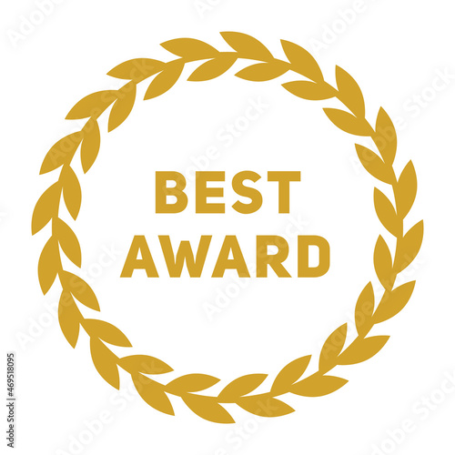 Best award label. Golden laurel wreath badge