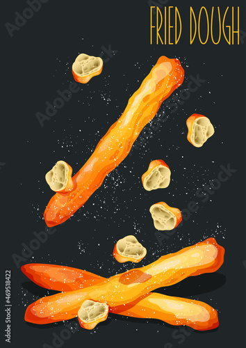 Fried dough. Donut. Vector illustration
