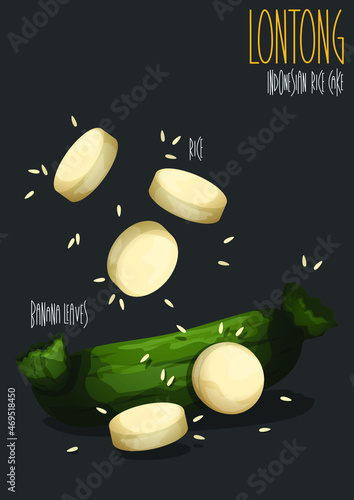 Lontong, a traditional food wrapped in banana leaf. Indonesian traditional food. Vector illustration