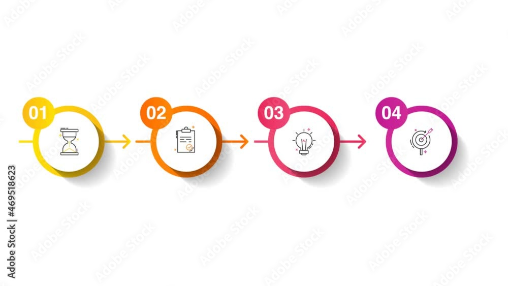 Business video infographics with four circles and arrows. 2d animation ...