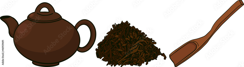 Tea collection colored elements in graphic style, hand-drawn vector illustration. Tea collection colored elements in graphic style, hand-drawn vector illustration.