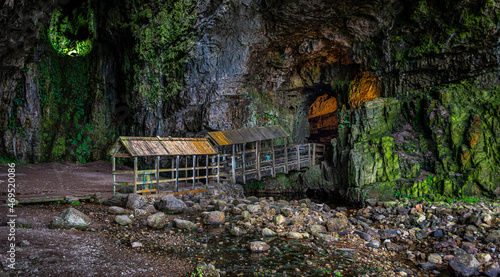 Smoo Cave near Durness, located on the popular NC500 route and one of the largest sea cave entrances in Britain, Highlands, Scotland