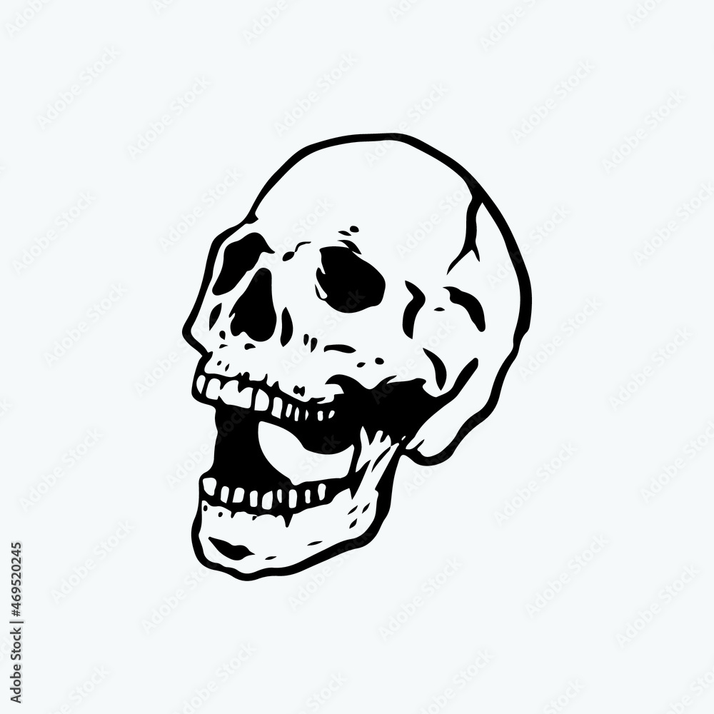 Fototapeta premium Skull head hand drawing style vector illustration.