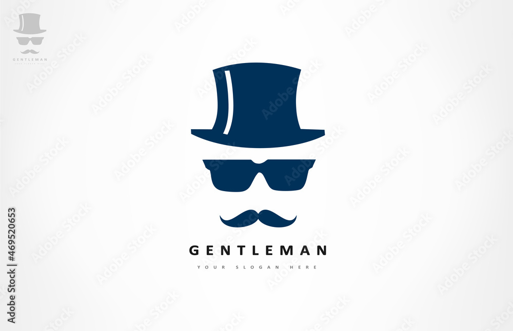 Gentleman logo vector design. Top hat, glasses and mustache. Gentleman logo vector design. Top hat, glasses and mustache.