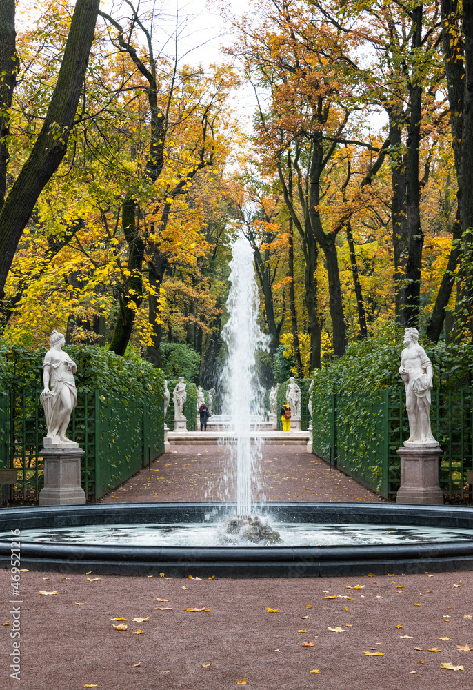 Sculptures and fountains of the Summer Garden (Letniy sad) in autumn, St. Petersburg Sculptures and fountains of the Summer Garden (Letniy sad) in autumn, St. Petersburg