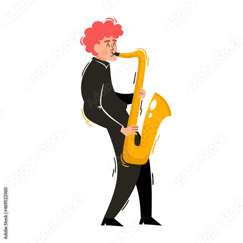 Vector illustration of european musician with saxophone isolated on white