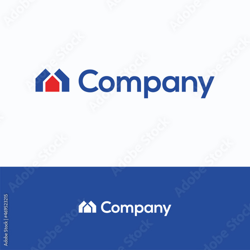 M company letter house logo. Symmetry, roof logo template.