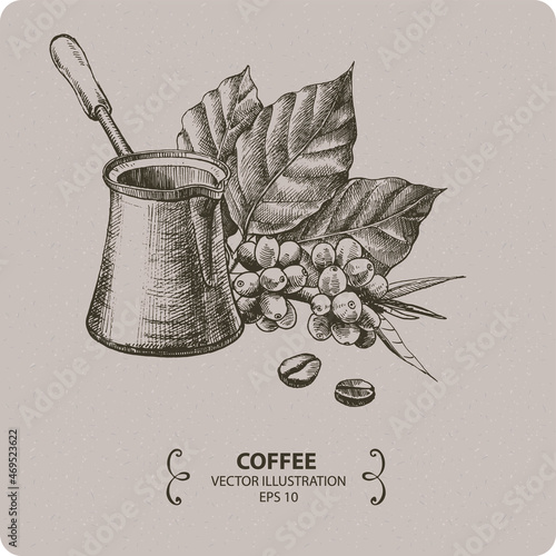 Coffee and coffee beans, hand drawn illustration