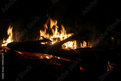 Bonfire in nature. Fire. Bonfire. Firewood burning 